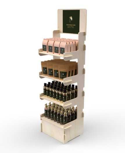 ABELIA - Présentoir de sol en bois 4 tablettes 170x51cm