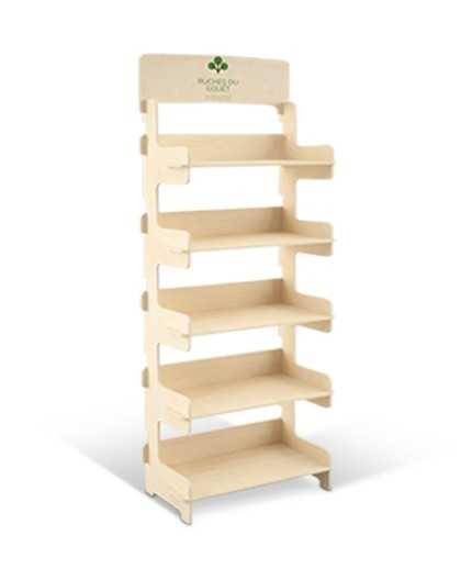 ACER - Présentoir de sol en bois 5 tablettes 166x51cm