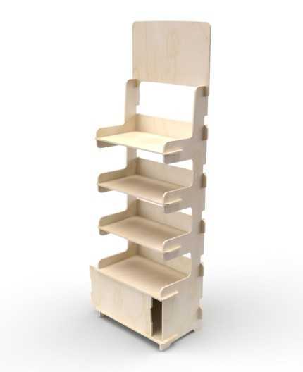 ADONIS - Présentoir bois 4 tablettes avec réserve 165x54cm