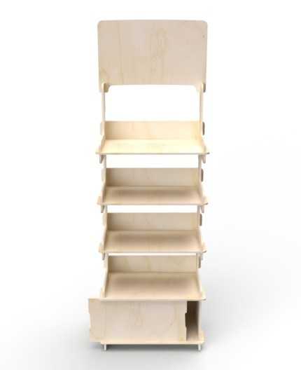 ADONIS - Présentoir bois 4 tablettes avec réserve 165x54cm