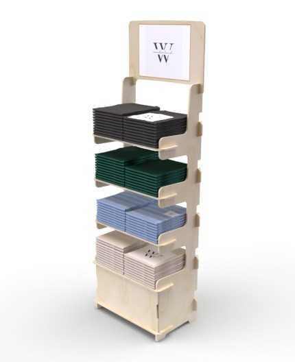 ADONIS - Présentoir bois 4 tablettes avec réserve 165x54cm