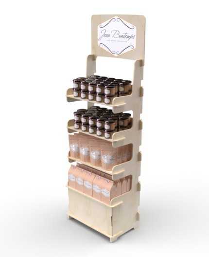 ADONIS - Présentoir bois 4 tablettes avec réserve 165x54cm