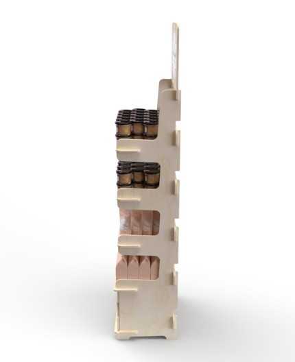 ADONIS - Présentoir bois 4 tablettes avec réserve 165x54cm