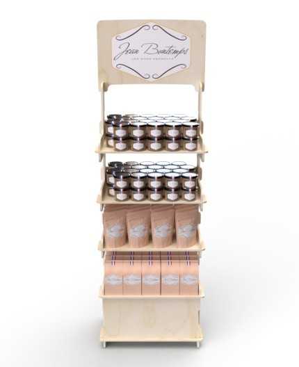 ADONIS - Présentoir bois 4 tablettes avec réserve 165x54cm