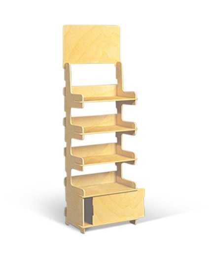 ADONIS - Présentoir bois 4 tablettes avec réserve 165x54cm
