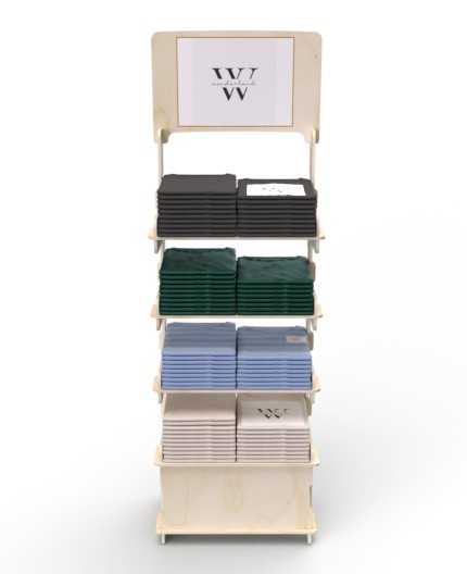 ADONIS - Présentoir bois 4 tablettes avec réserve 165x54cm