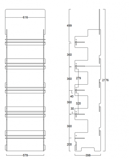 ALTUM - Présentoir bois 5 tablettes - 218x62
