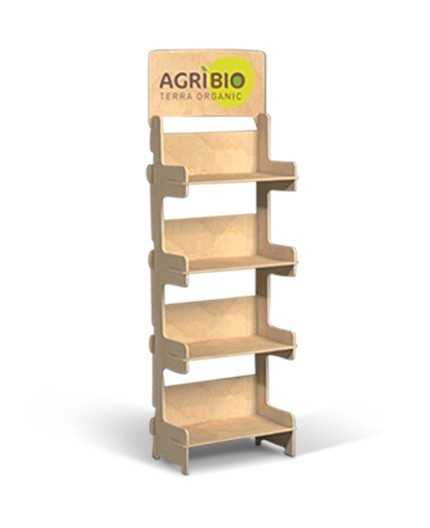 BETULA - Présentoir de sol en bois 4 tablettes 175x57cm