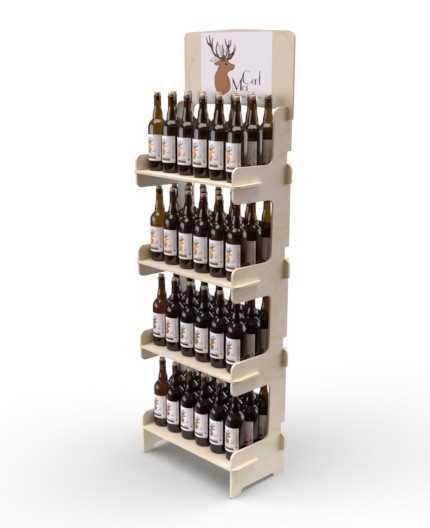BETULA - Présentoir de sol en bois 4 tablettes 175x57cm