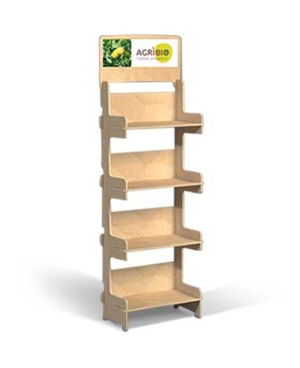 BETULA - Présentoir de sol en bois 4 tablettes 175x57cm