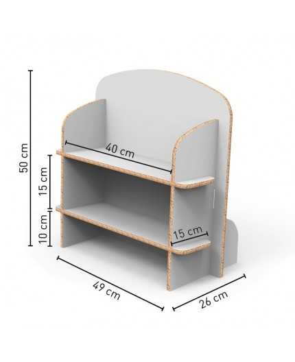 Hanna 2 - Présentoir en carton alvéolaire 2 tablettes 49x26