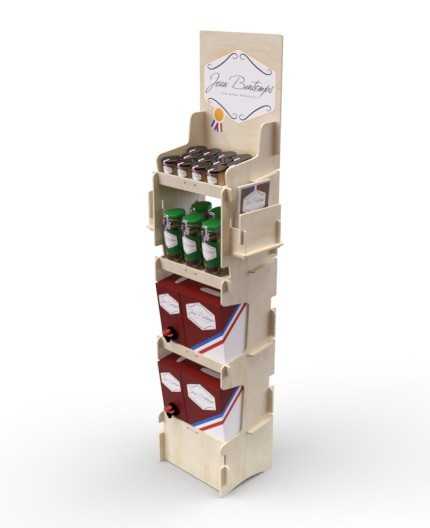 ONONIS - présentoir de sol en bois  4 tablettes inclinées 153x47cm
