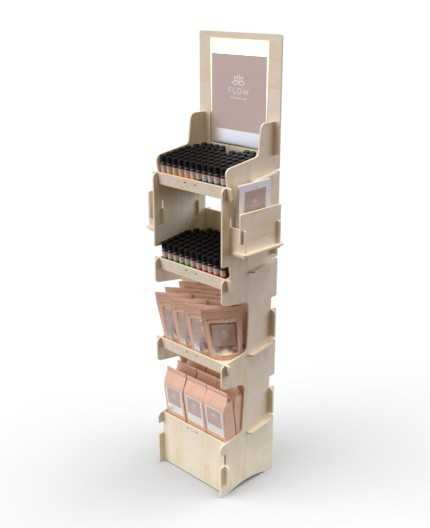 ONONIS - présentoir de sol en bois  4 tablettes inclinées 153x47cm