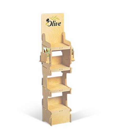 ONONIS - présentoir de sol en bois  4 tablettes inclinées 153x47cm