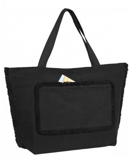 Sac de plage personnalisable ARCACHON - 57x38+18 - coton teinté noir