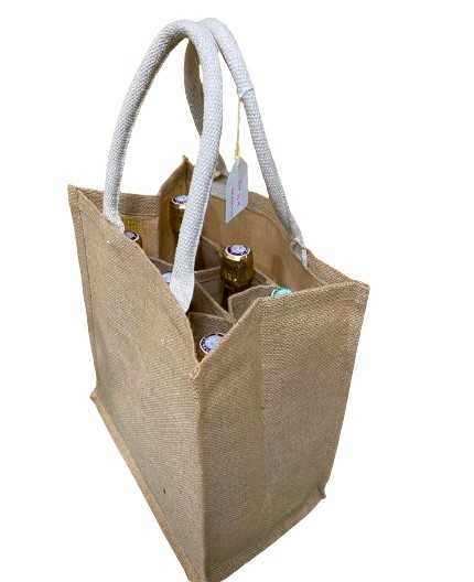 Sac Toile de Jute cabas 6 bouteilles JURANCON - 32 X 30 cm - soufflet 20cm