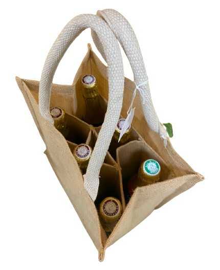 Sac Toile de Jute cabas 6 bouteilles JURANCON - 32 X 30 cm - soufflet 20cm