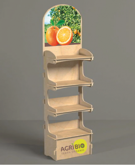 TILIA - Présentoir de sol bois 4 tablettes - grande capacité