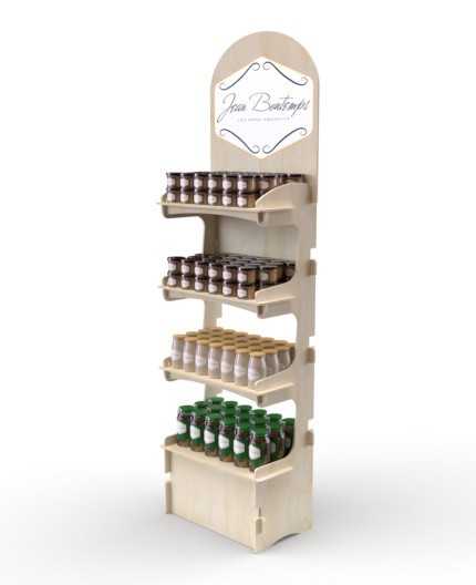 TILIA - Présentoir de sol bois 4 tablettes - grande capacité